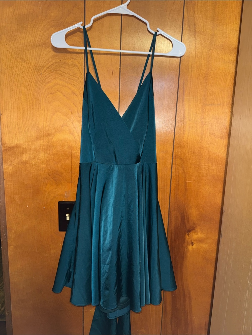 Lulu's Teal Satin Spaghetti-Strap Skater Dress